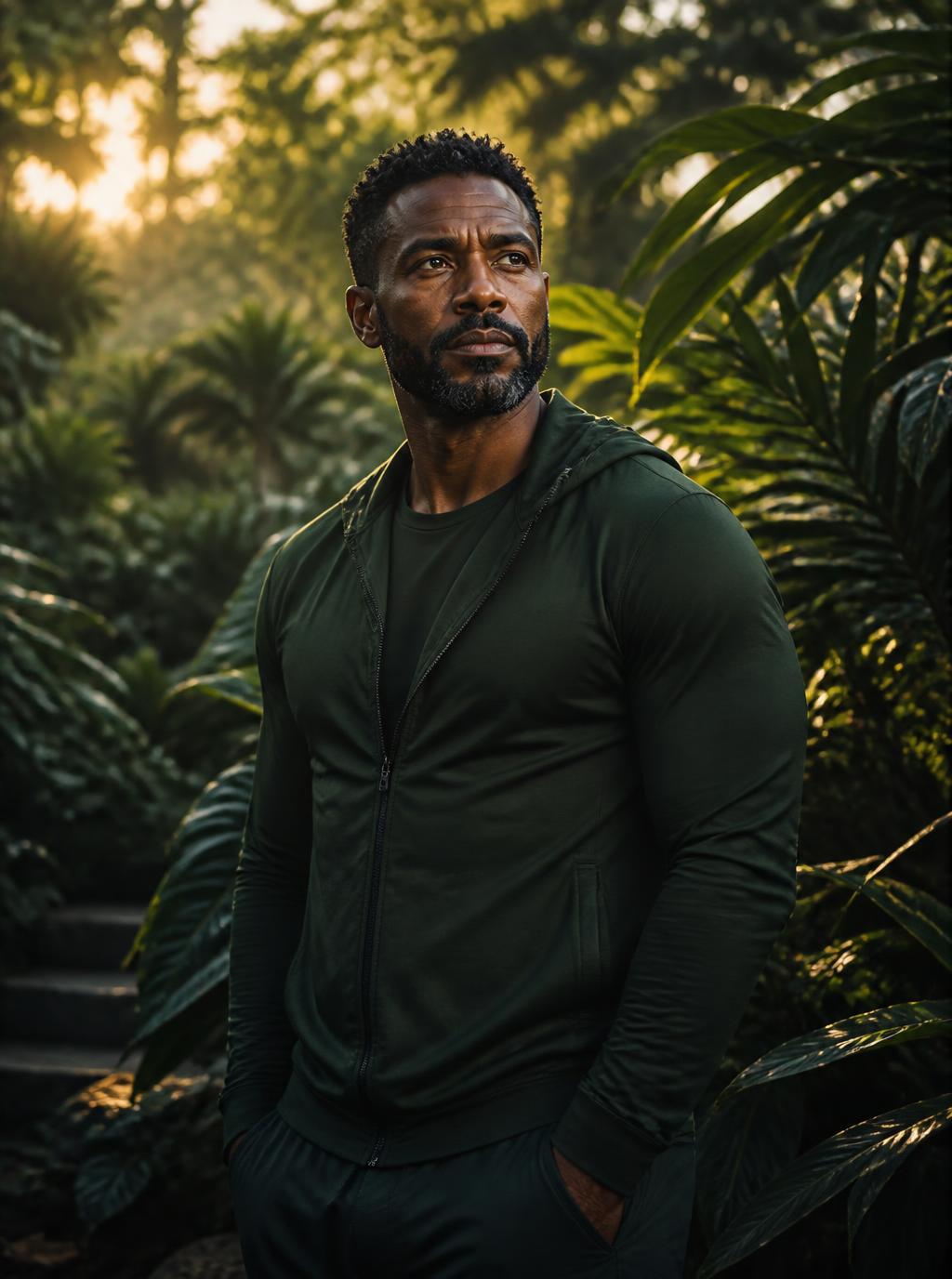 Mike standing among deep green foliage